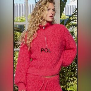 BP216-4❤️💗POL pretty+ Vibrant red+Pink Knit Sweater w/half zip neckline! Gorg!